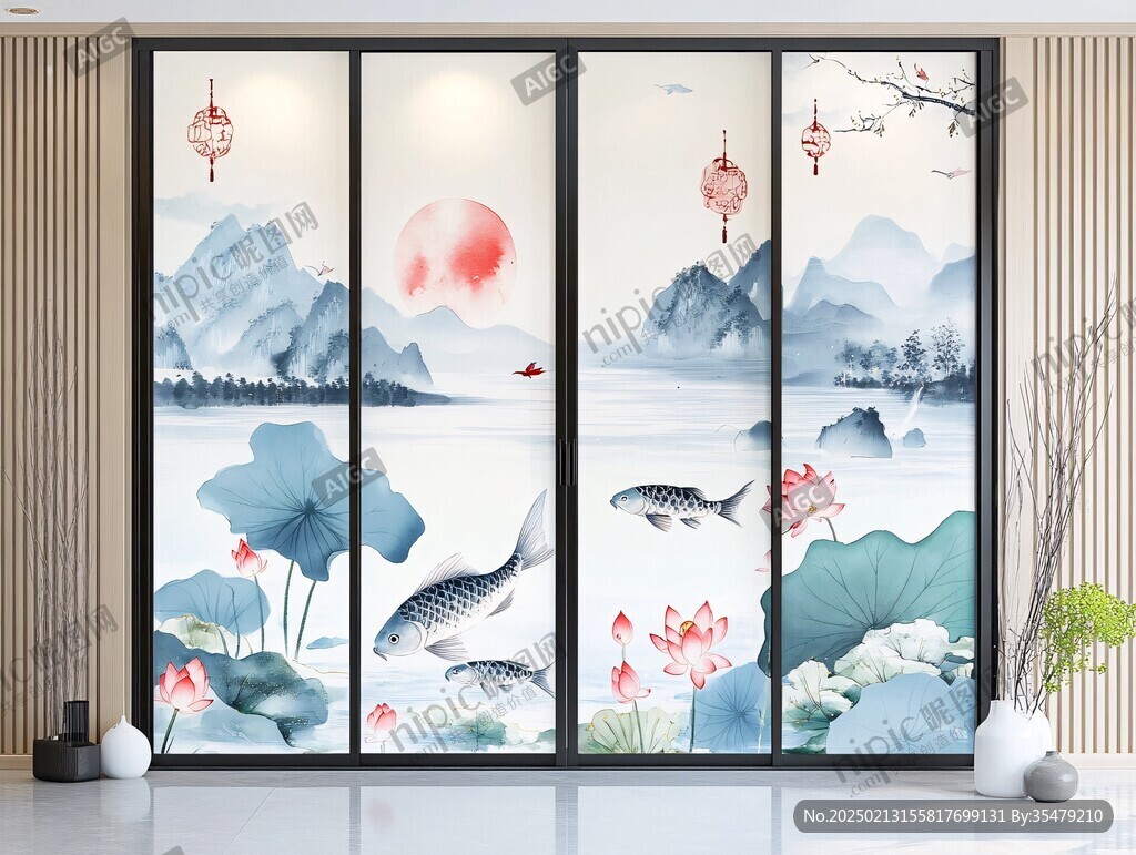 現代屏風鯉魚圖