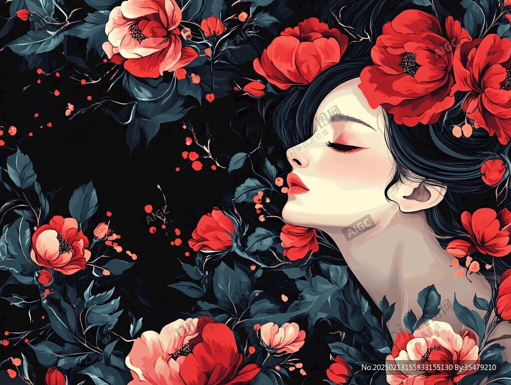 木棉花美女插畫