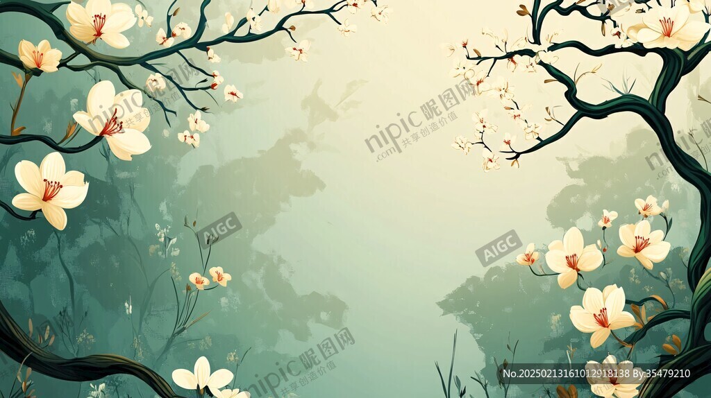 手繪梅花背景墻