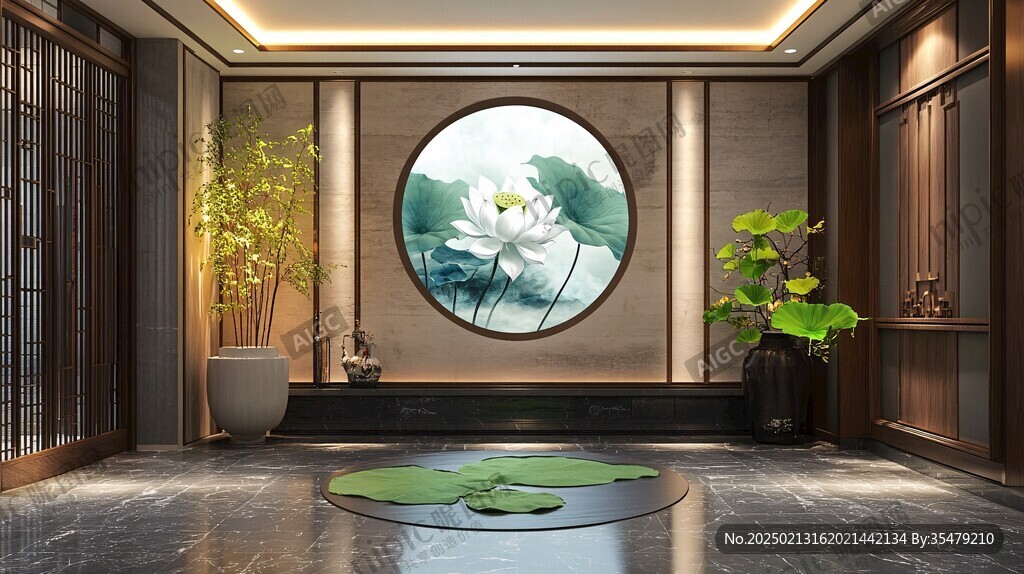 新中式禪意荷花