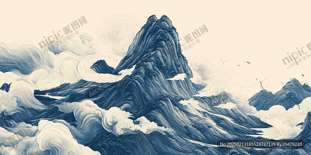 古風海浪包裝插畫