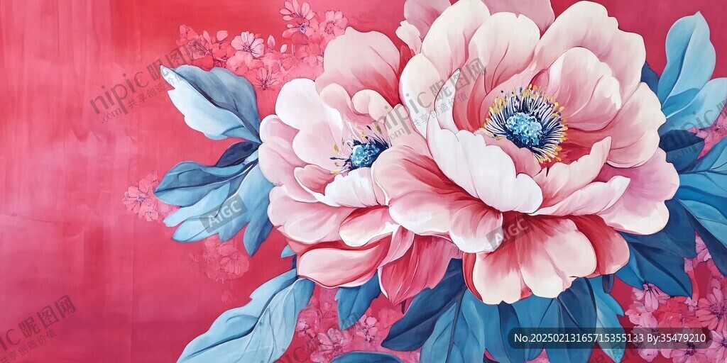 壁畫牡丹花