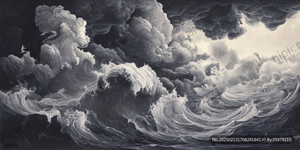 古風(fēng)海浪包裝插畫