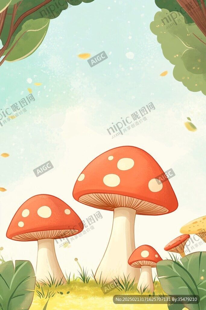 采蘑菇插畫