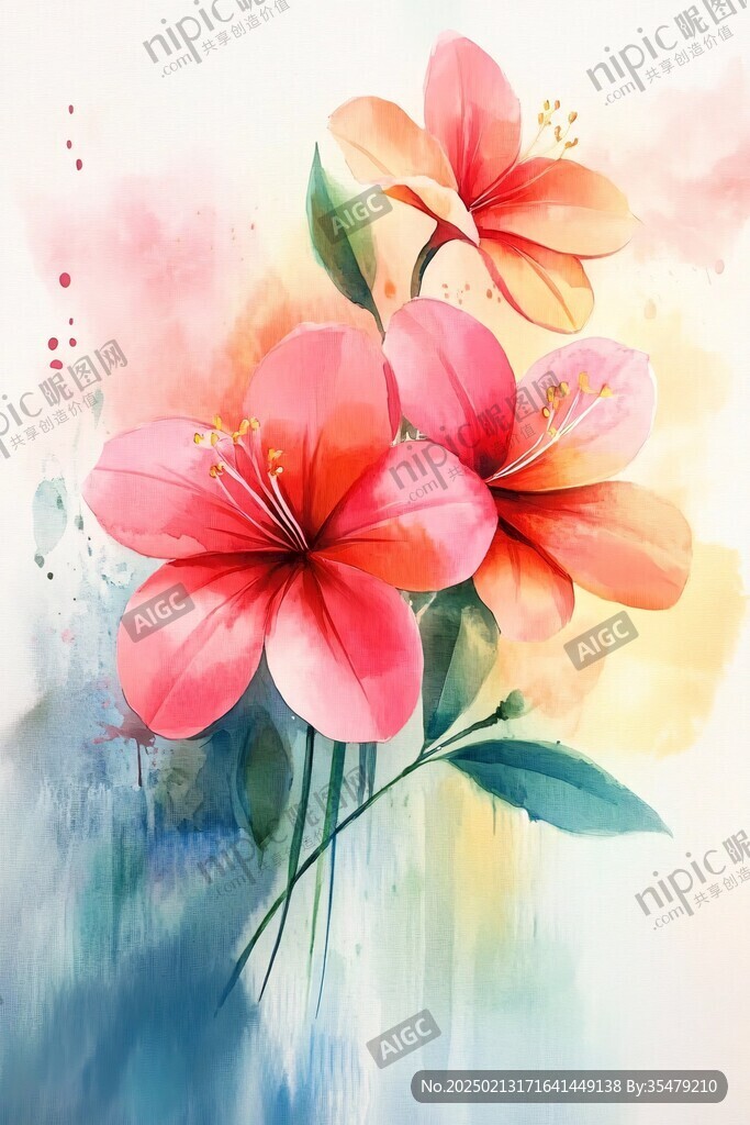 水彩格桑花裝飾畫