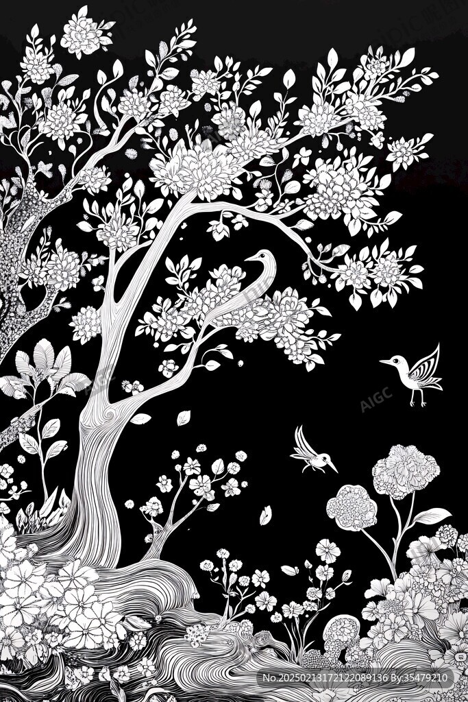 花鳥灰度圖