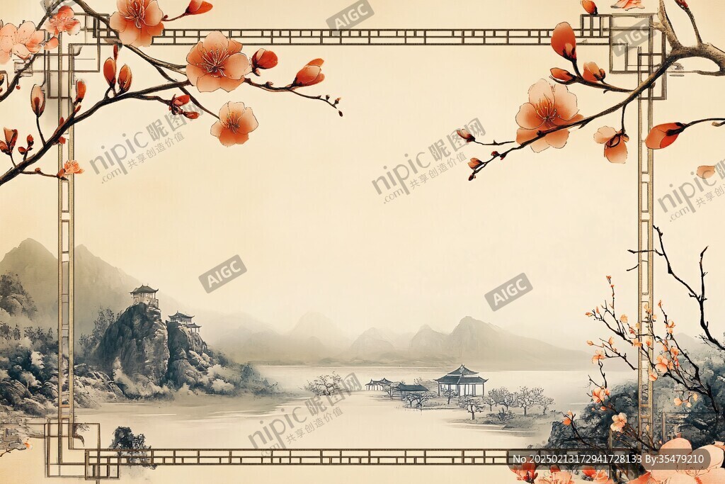 中式梅花閣樓背景