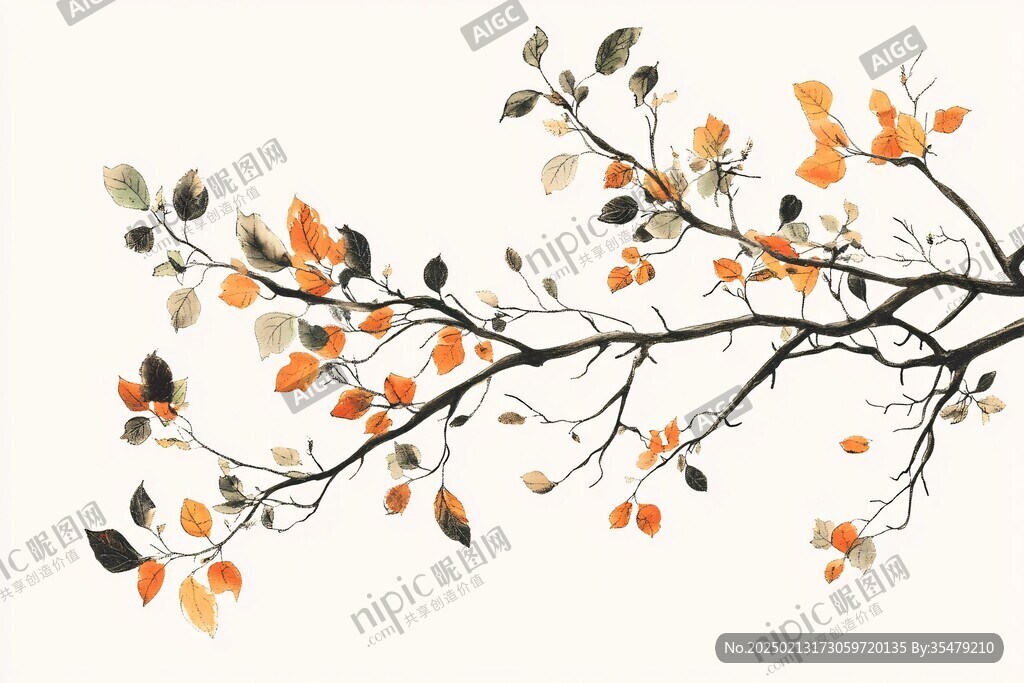 烏桕樹紅葉插畫