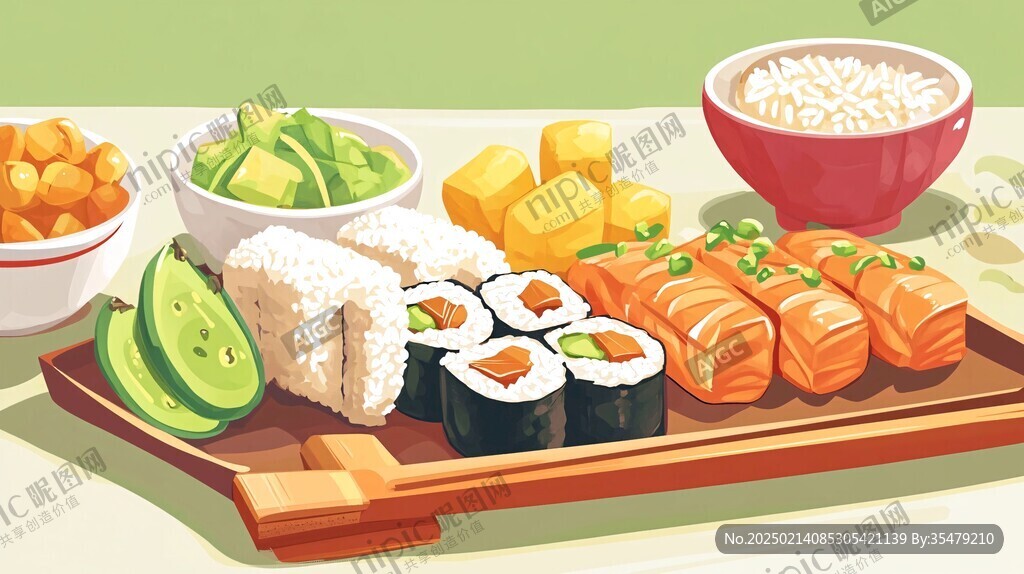 紫菜包飯插畫