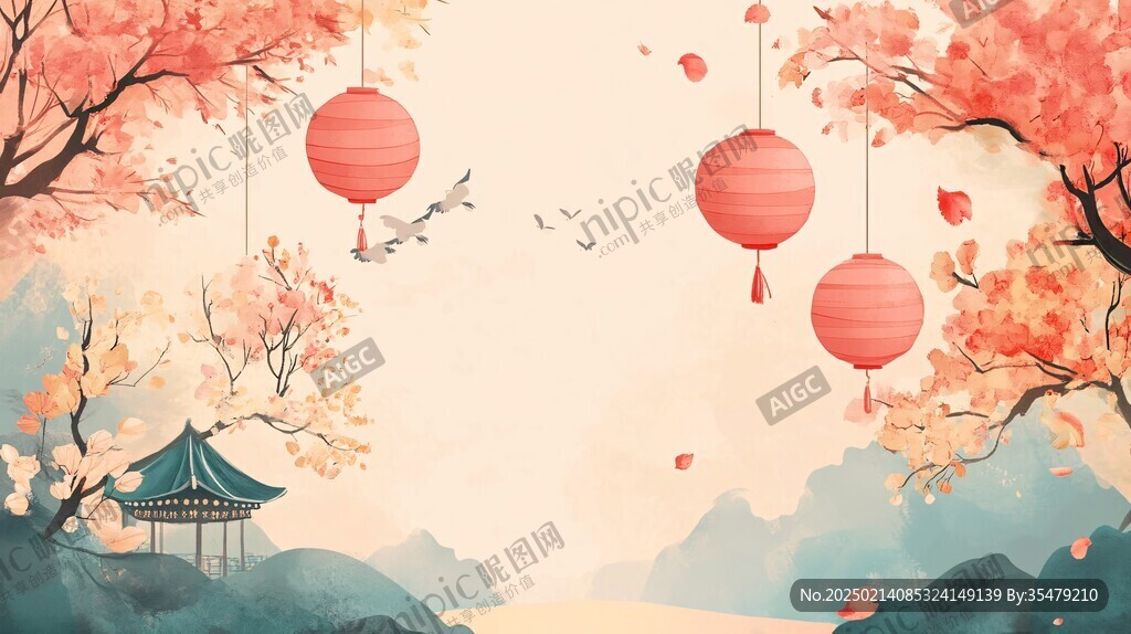 新中式紅葉插畫