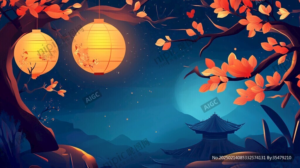 虎溪夜月景點插畫