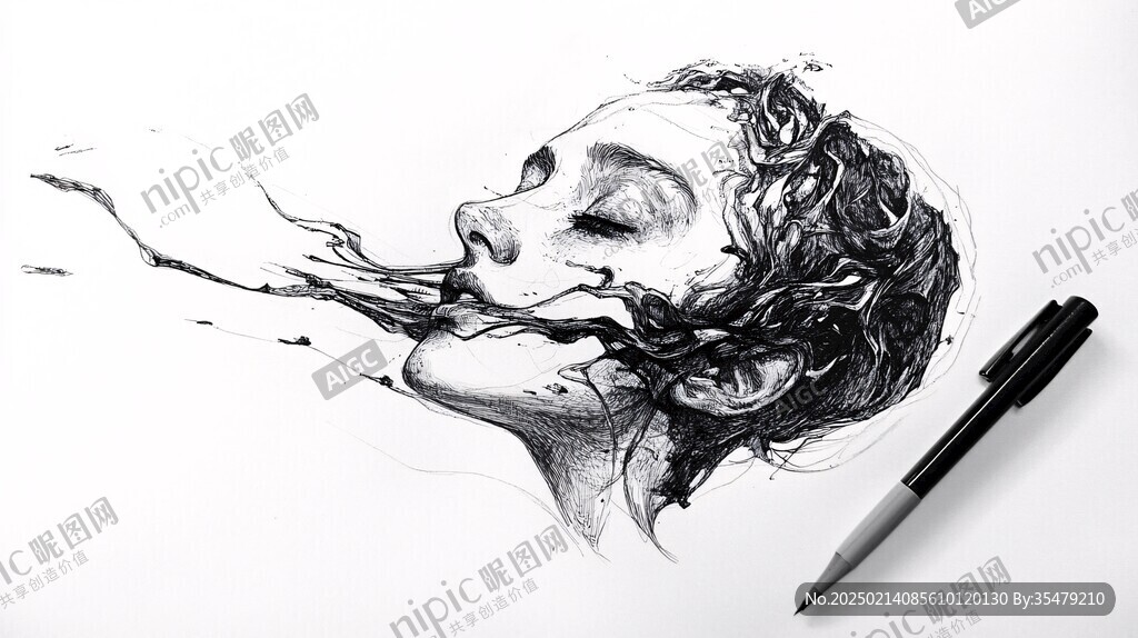 黑白畫創意插畫