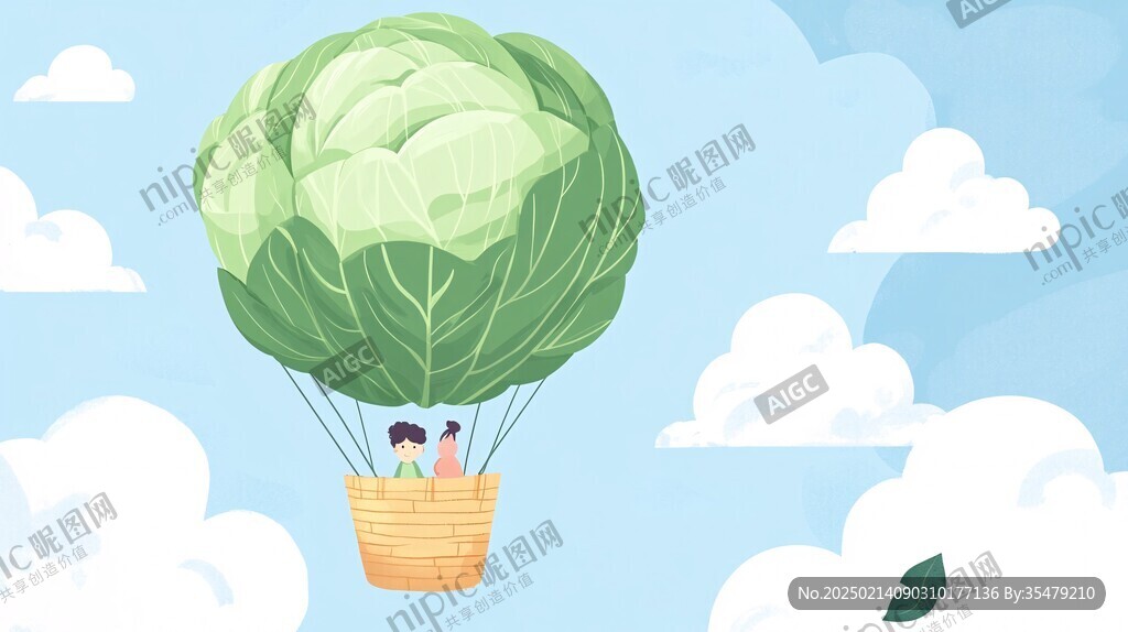 兒童看向熱氣球插畫