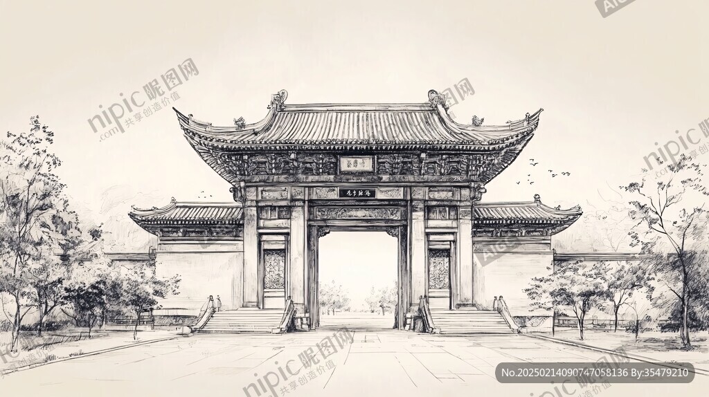 光華復(fù)旦牌坊線稿
