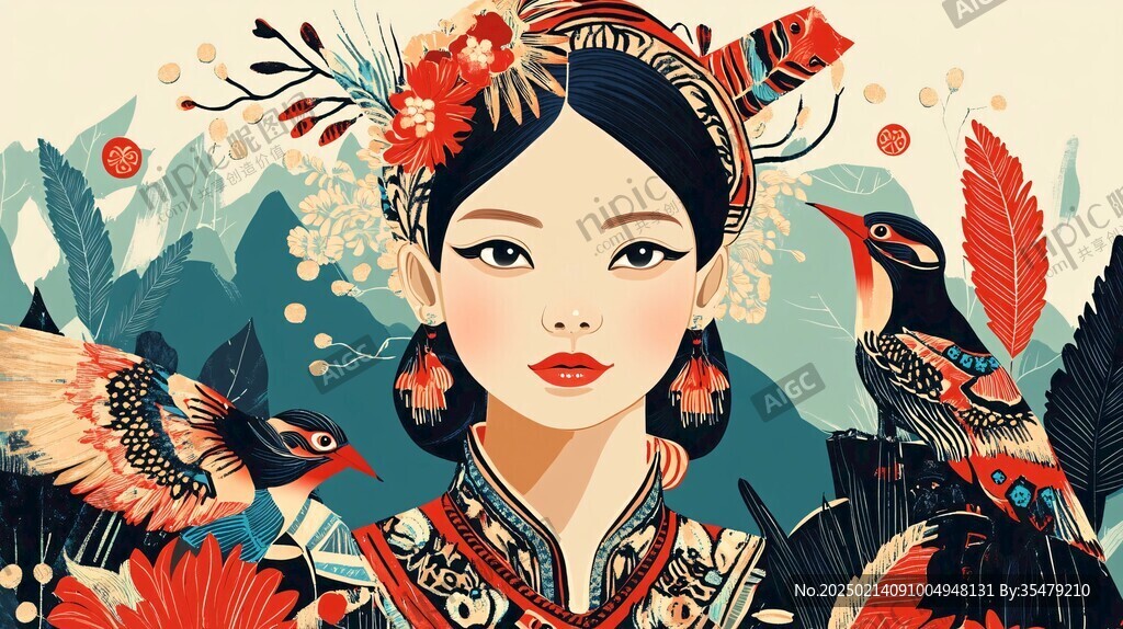 彝族美女插畫(huà)