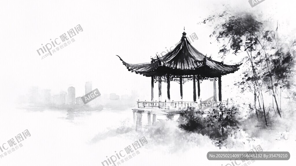 亭臺(tái)水墨畫