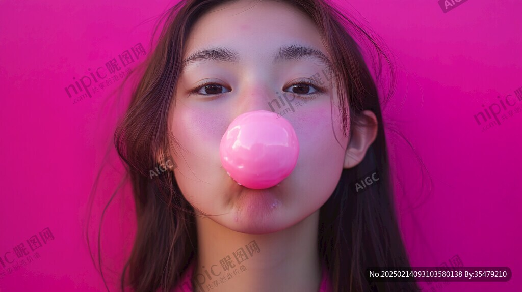 吹泡泡糖女孩