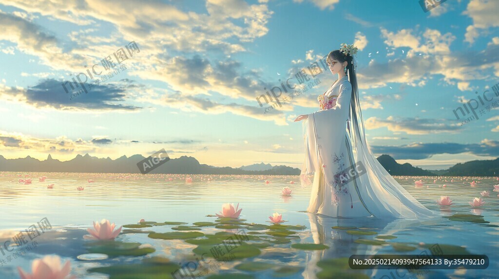 仲夏風(fēng)荷塘侍女