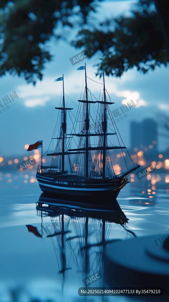帆船夜景燈光