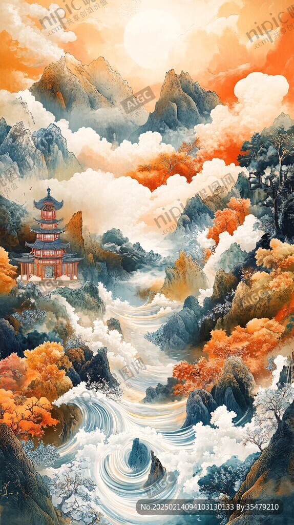新中式樓閣皇宮山水