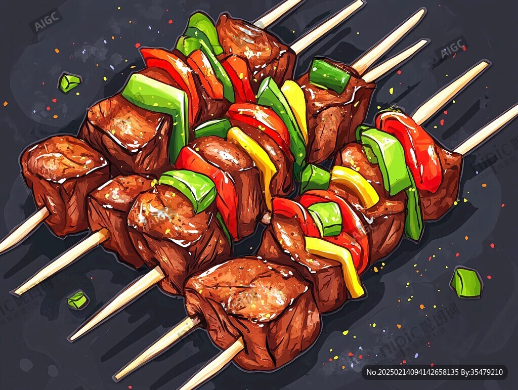 美食插畫(huà)烤串