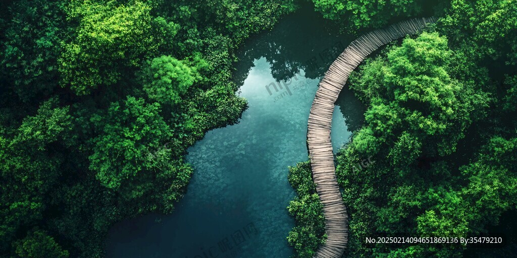 航拍湖泊木橋