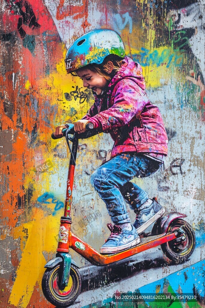 騎滑板車的小女孩兒
