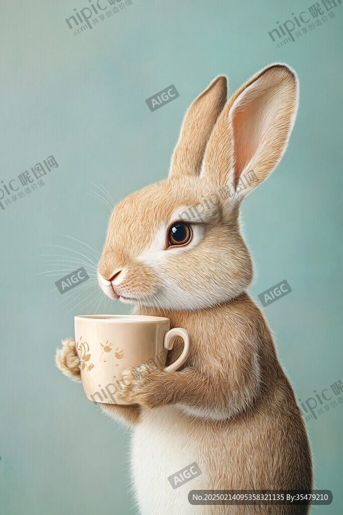 兔年喝奶茶素材