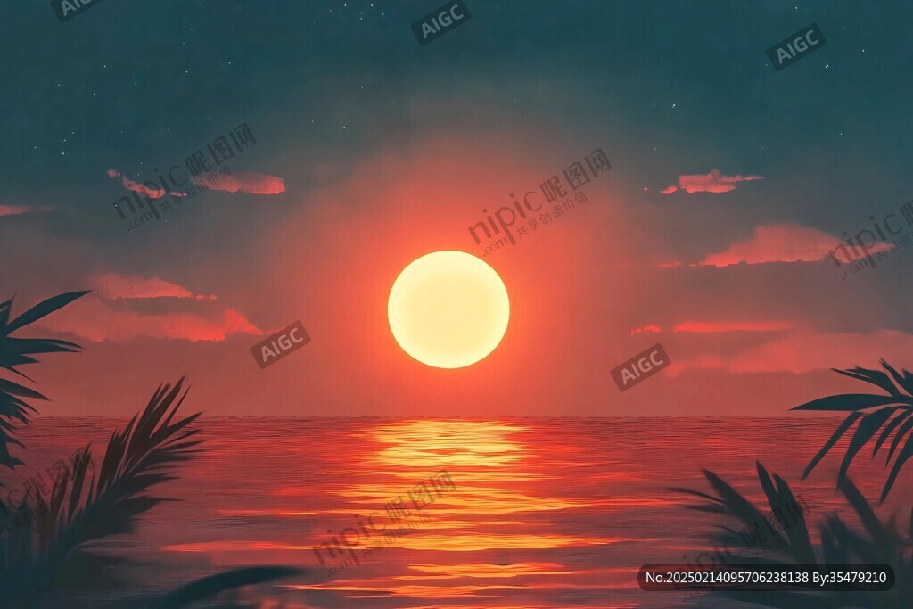 插畫夕陽
