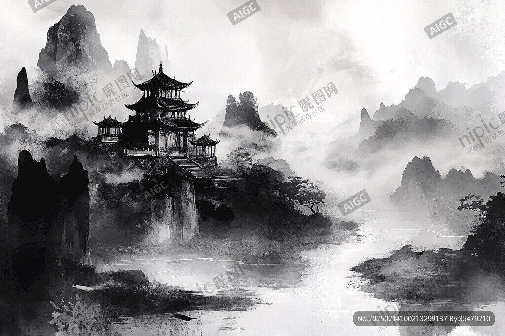 樓閣山水意境畫