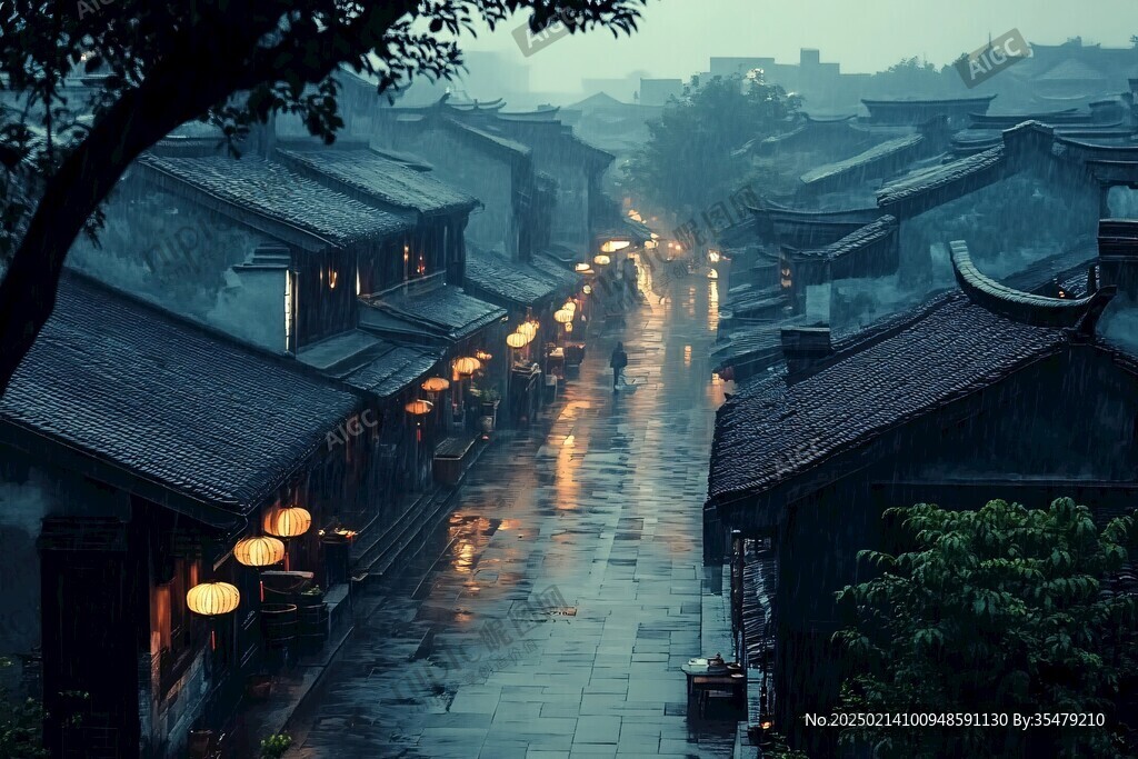 雨中古街