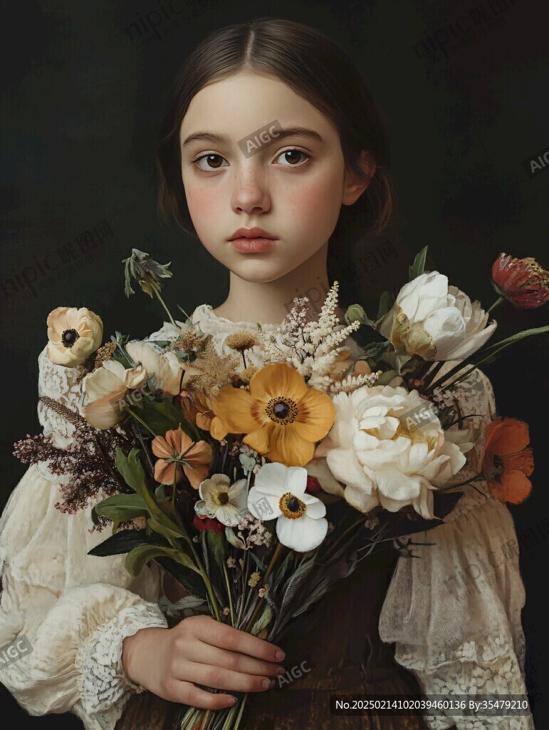 持花的少女