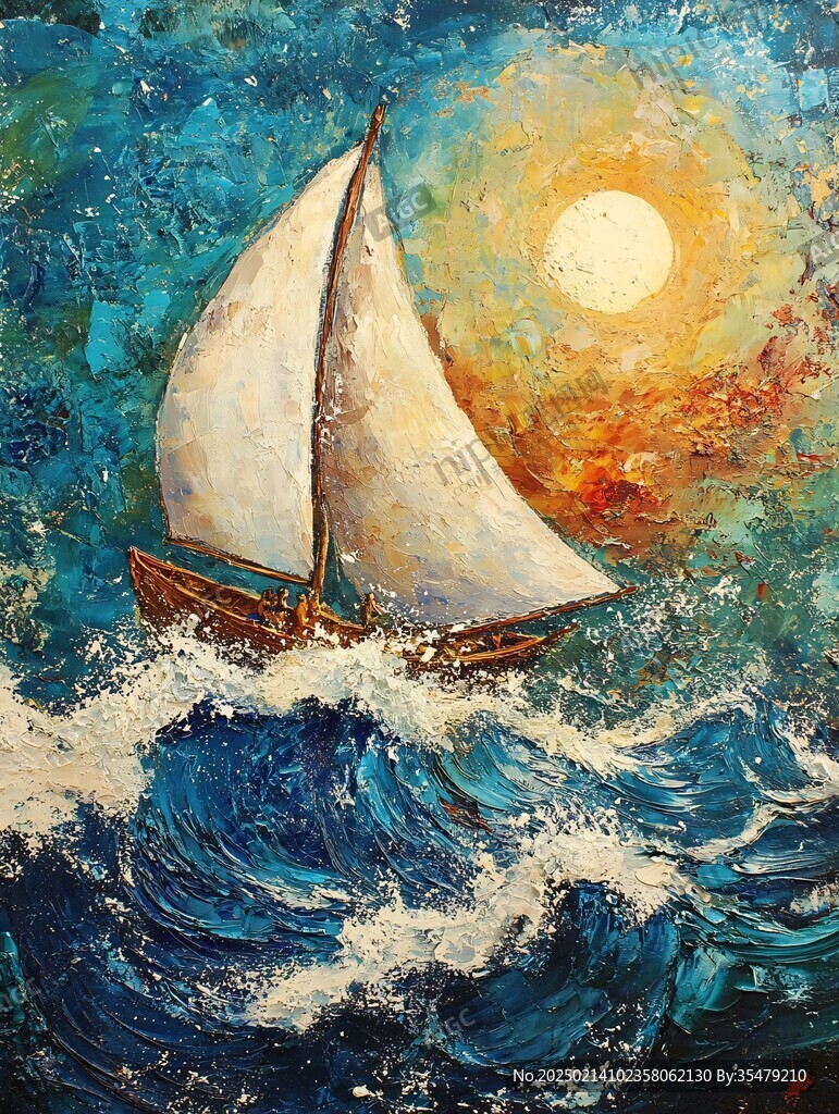 揚帆踏浪油畫