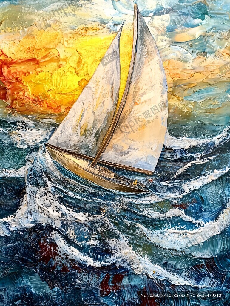 揚帆踏浪油畫