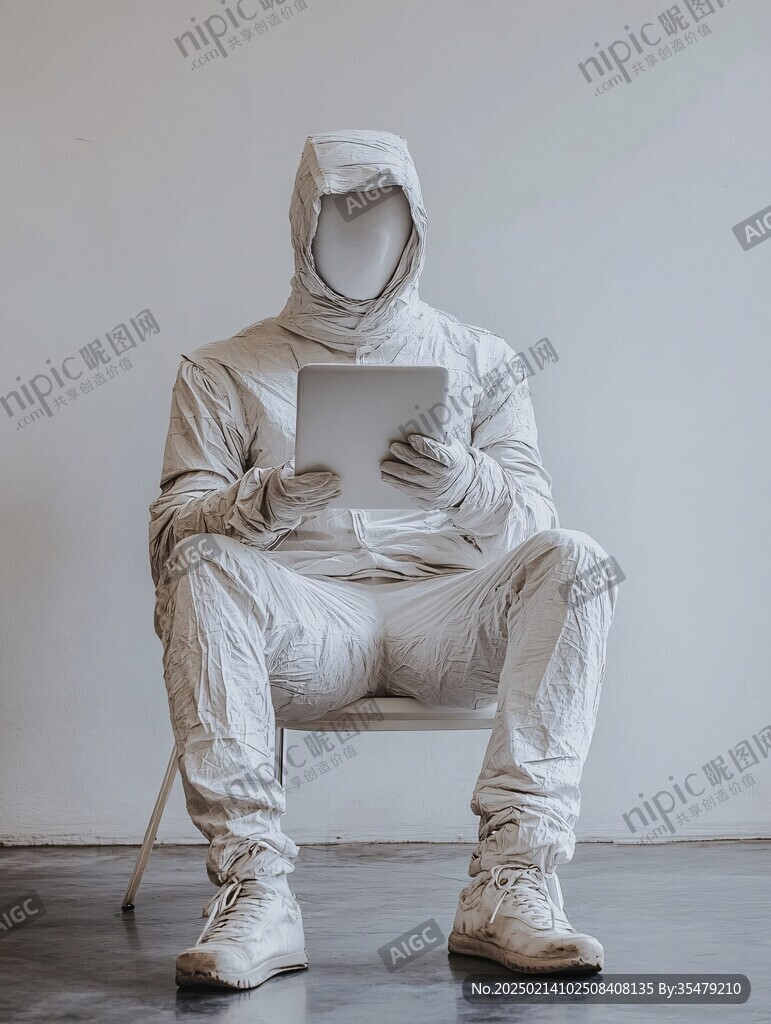 坐著防護服
