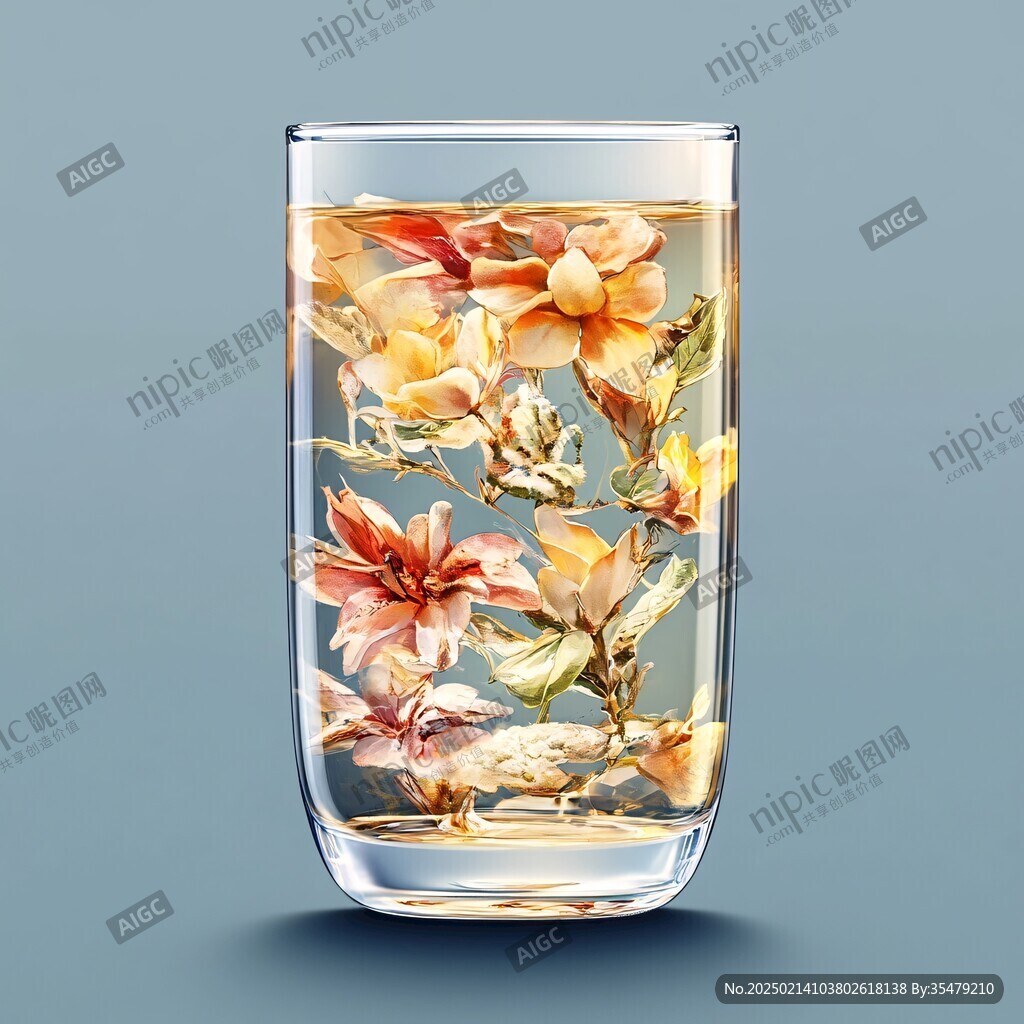 玻璃畫琺瑯花卉紋水杯