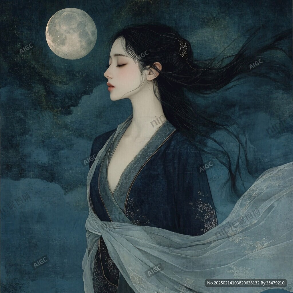 古風(fēng)美女頭像插畫封面