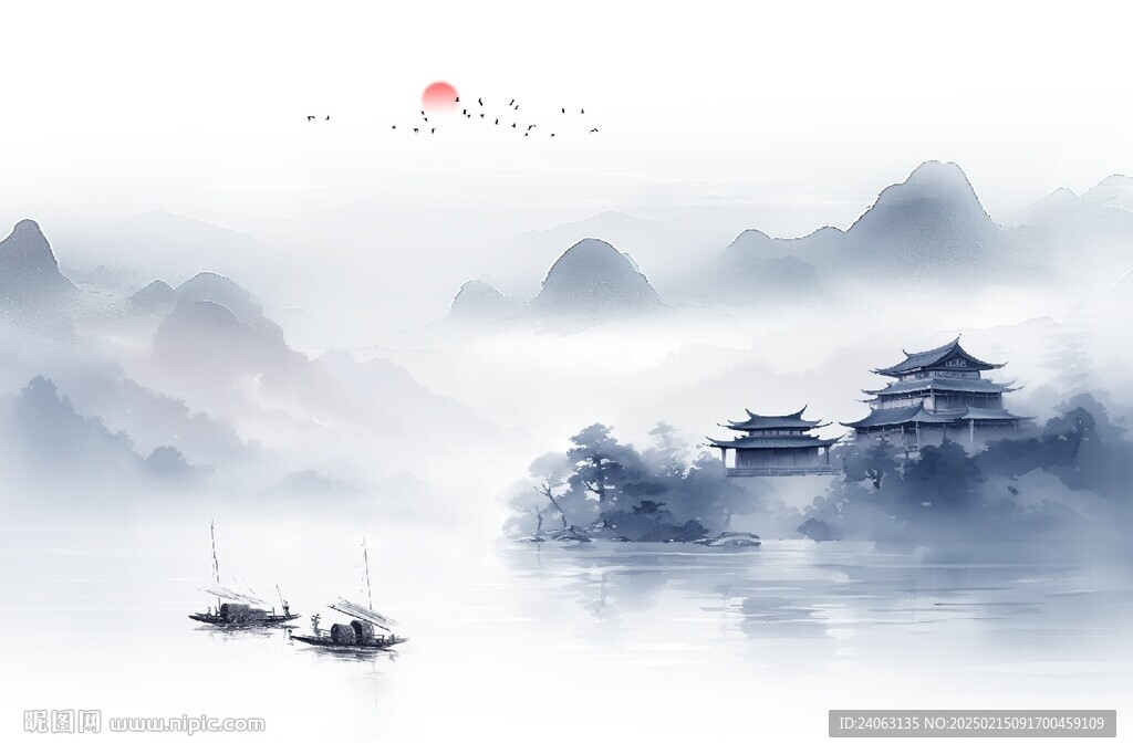 中式山水屏風畫