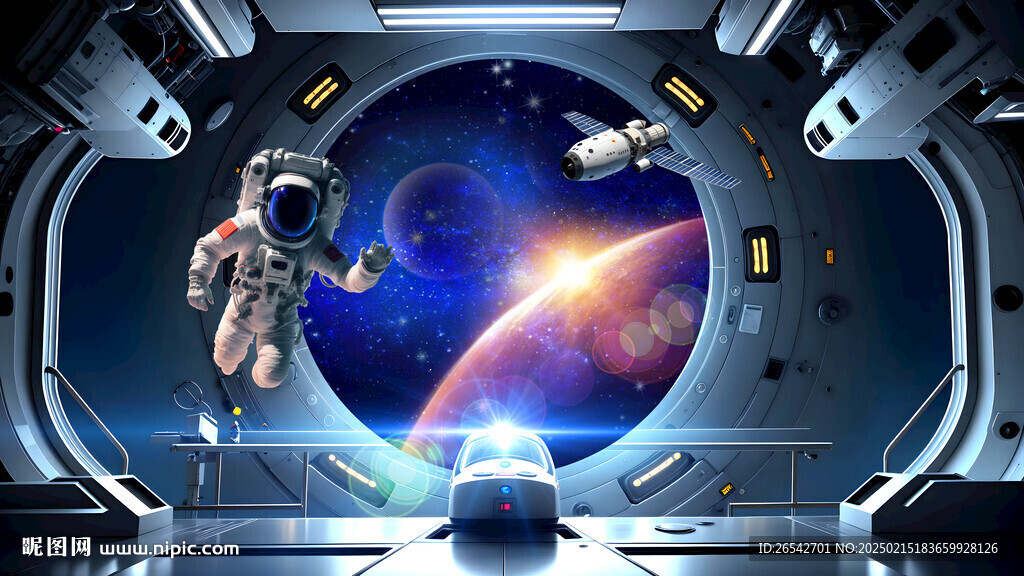 未來場景宇宙飛船內部走廊