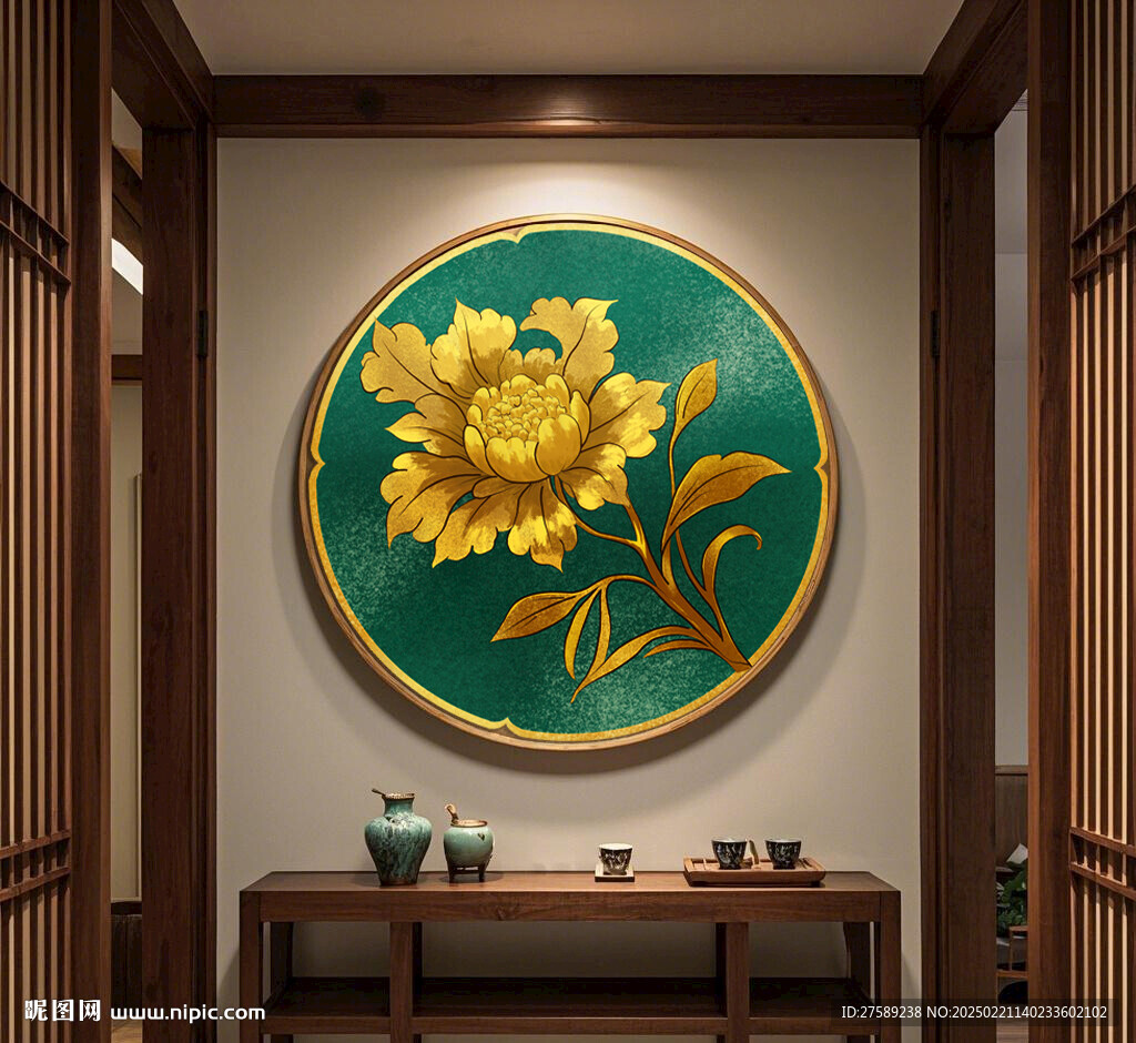 新中式圓形玄關(guān)畫(huà)