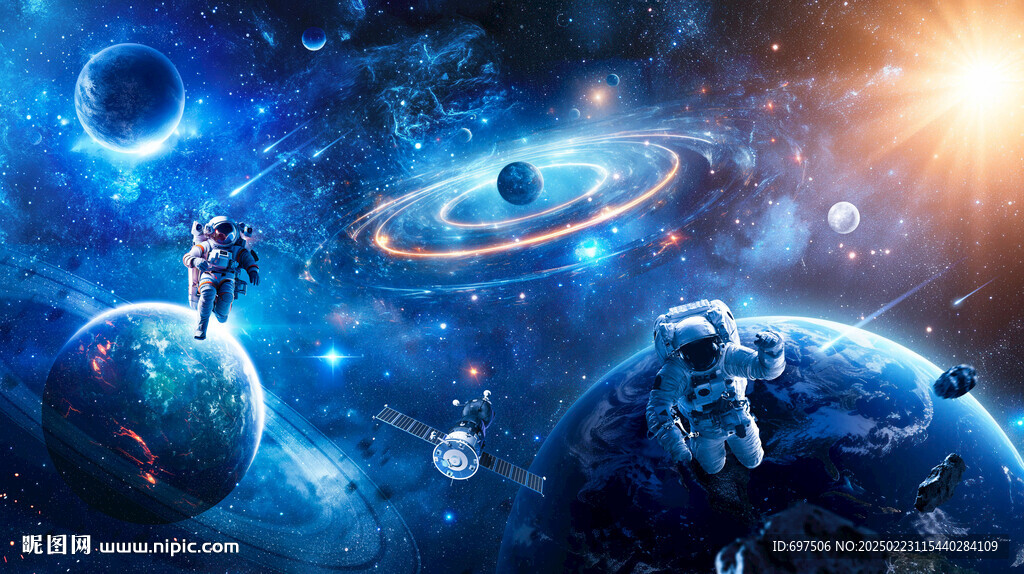 藍色宇宙星空太空星球宇航員背景