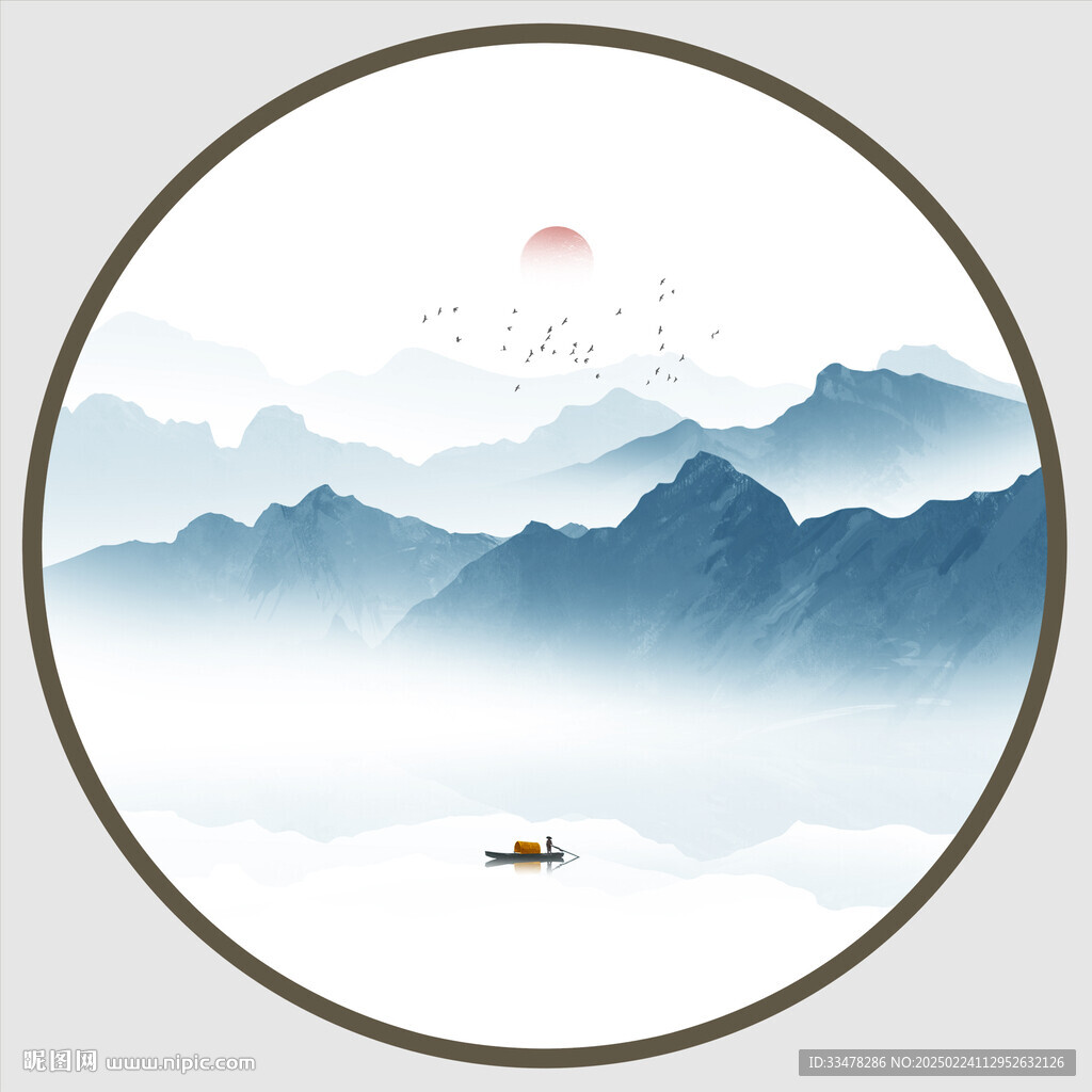 圓形意境山水水墨畫