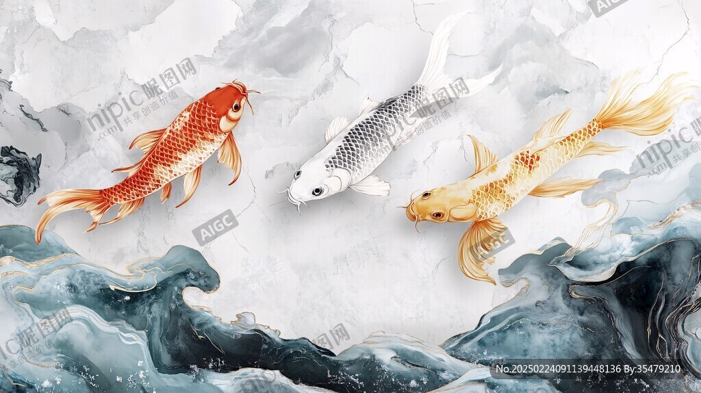現(xiàn)代鯉魚壁畫