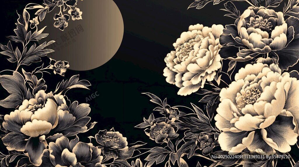 牡丹花線描金輕奢