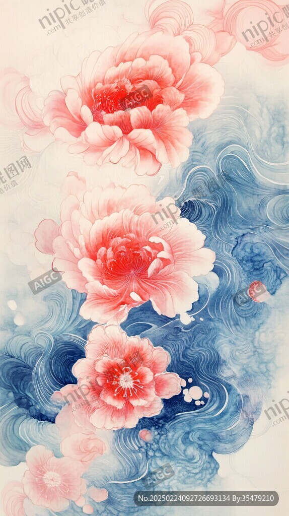 花開富貴抽象牡丹花