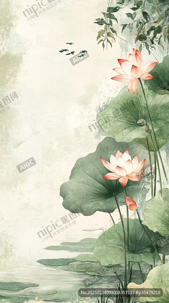 荷花豎幅背景