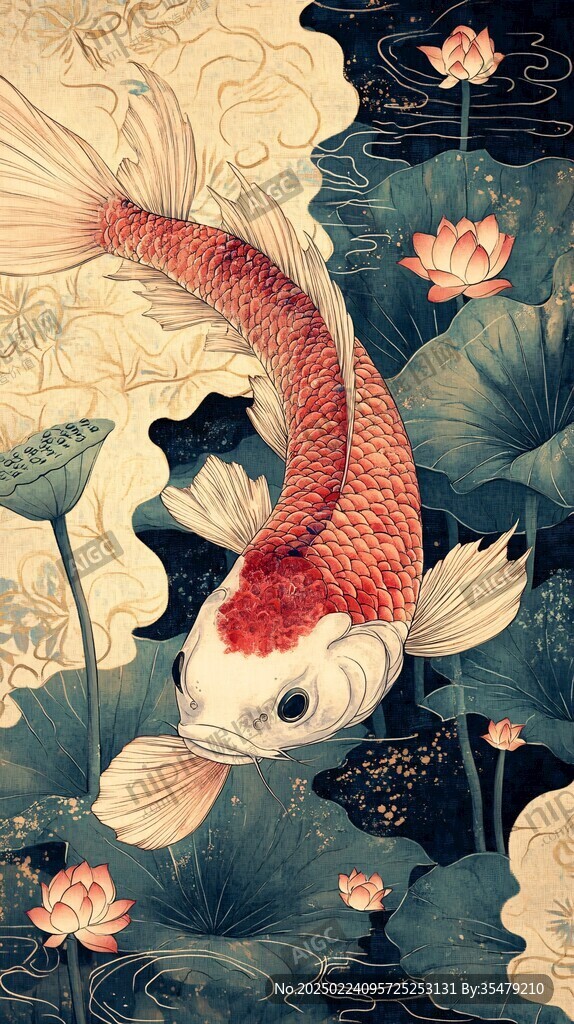 富貴鯉魚禪意插畫