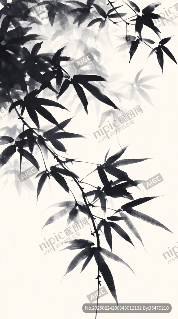 墨韻水墨竹葉