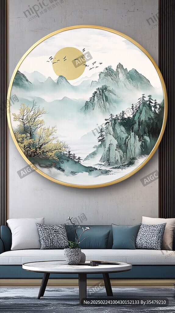 現(xiàn)代山水圓框裝飾畫