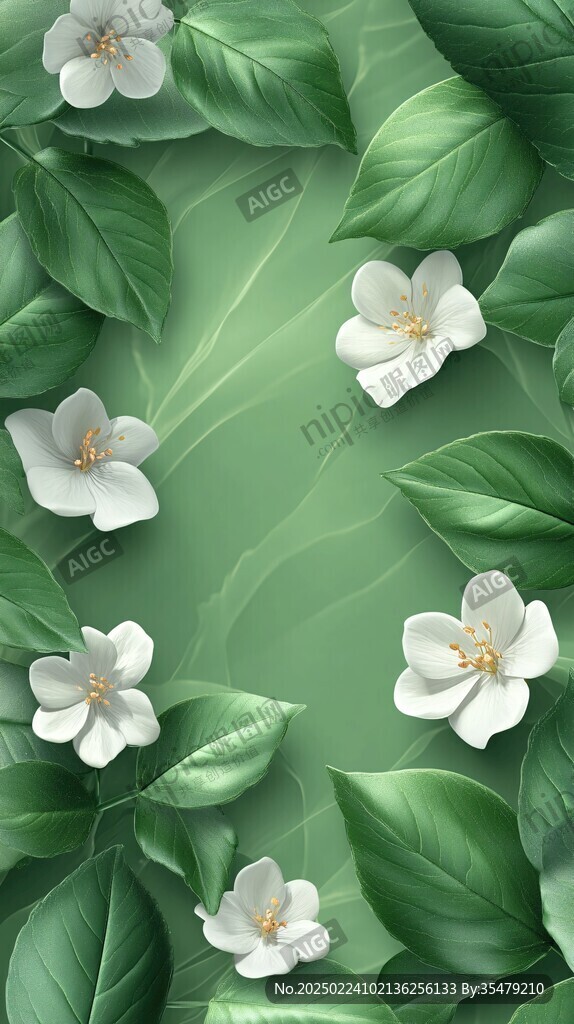 綠葉鮮花背景圖